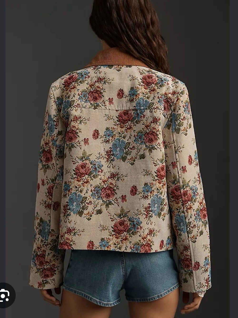 Avec Les Filles Cream Floral Chore Jacket with Brown Corduroy Trim - Picture 10 of 10